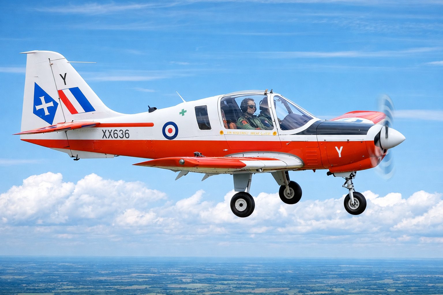 RAF Bulldog trainer aircraft in flight